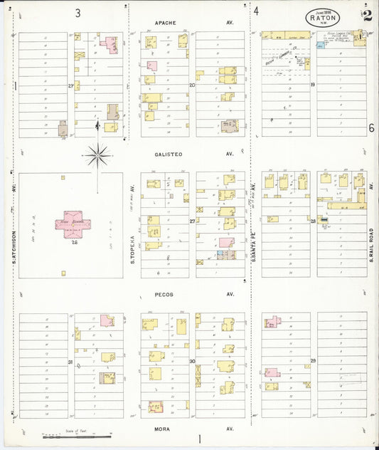 Sanborn Fire Insurance Map from Raton, Colfax County, New Mexico (1898), Sheet #0002 - Historic Sanborn Fire Insurance Map Print, vintage old map wall art, antique decor, genealogy gift, New Mexico New Mexico map