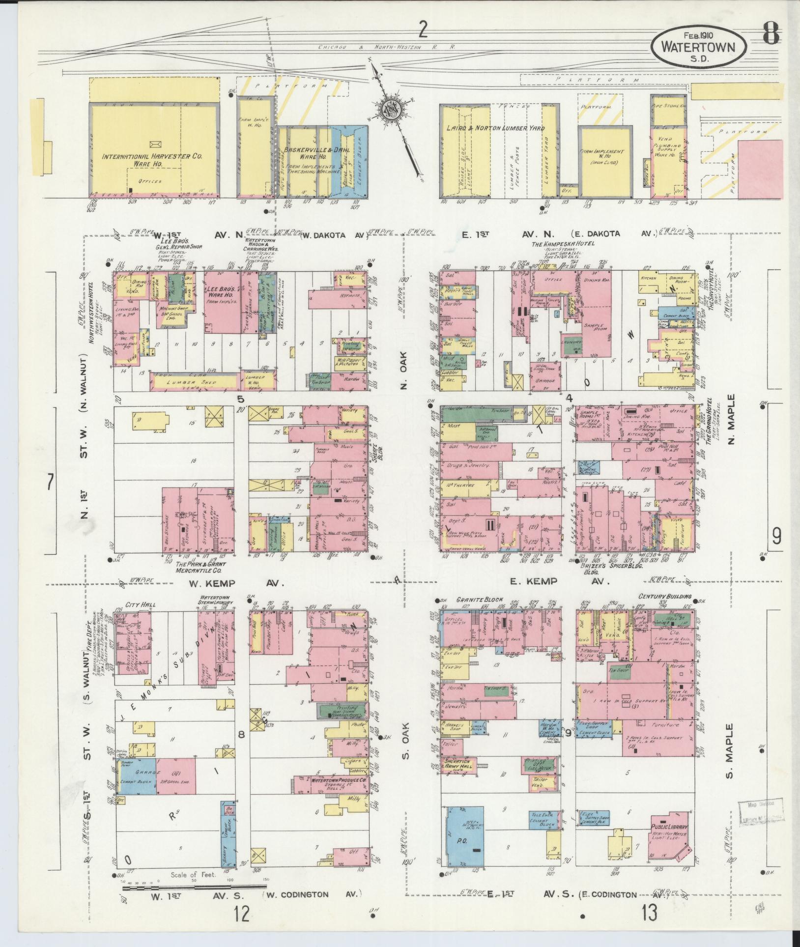 Sanborn Fire Insurance Map from Watertown, Codington County, South Dakota (1910), Sheet #0008 - Complete Map Set gallery image, historic Sanborn map, vintage wall art, South Dakota South Dakota