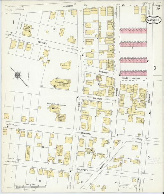 Sanborn Fire Insurance Map from Manville, Providence County, Rhode Island (1911), Sheet #0002 - Historic Sanborn Fire Insurance Map Print, vintage old map wall art, antique decor, genealogy gift, Rhode Island Rhode Island map