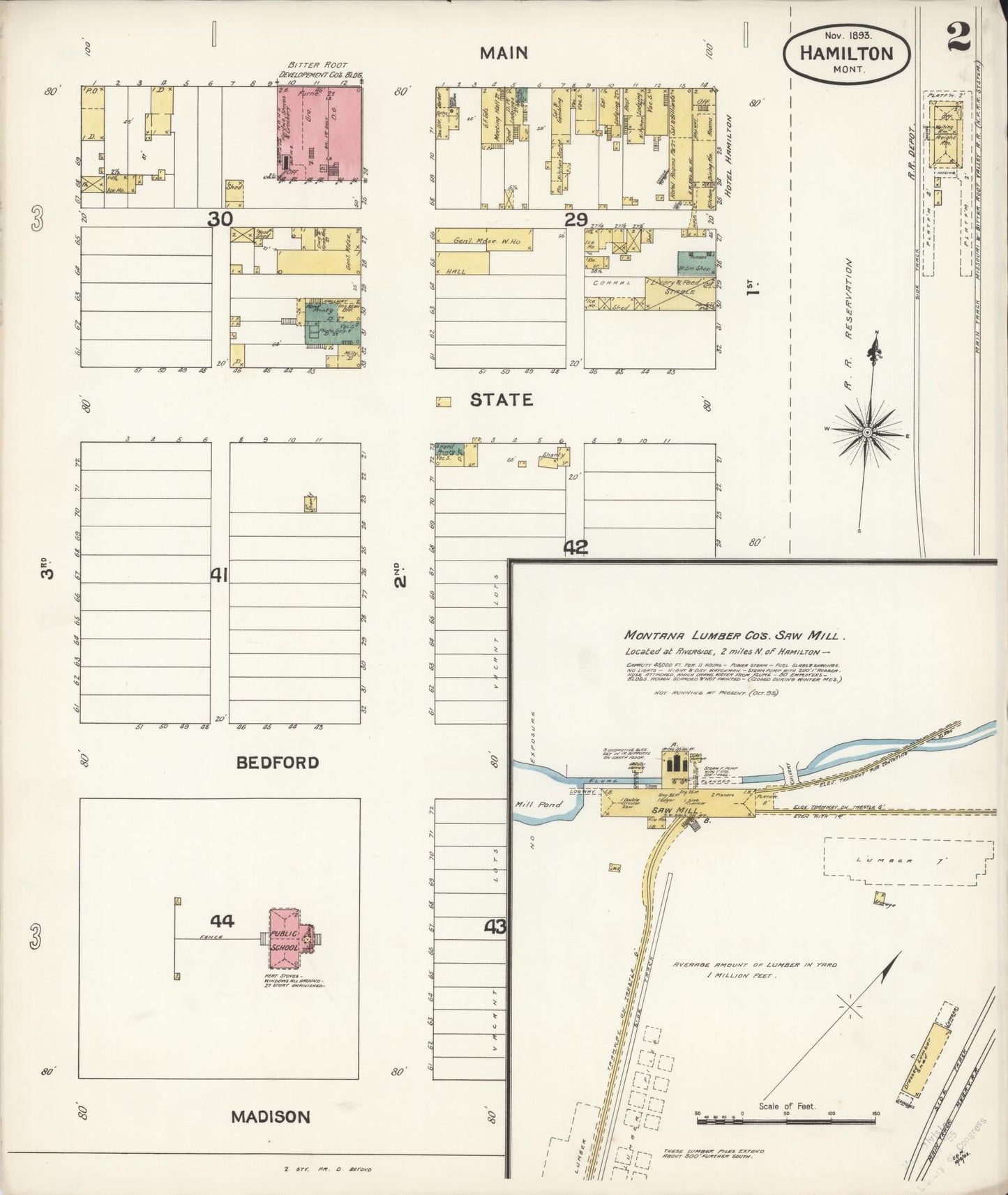 Sanborn Fire Insurance Map from Hamilton, Ravalli County, Montana (1893), Sheet #0002 - Complete Map Set gallery image, historic Sanborn map, vintage wall art, Montana Montana