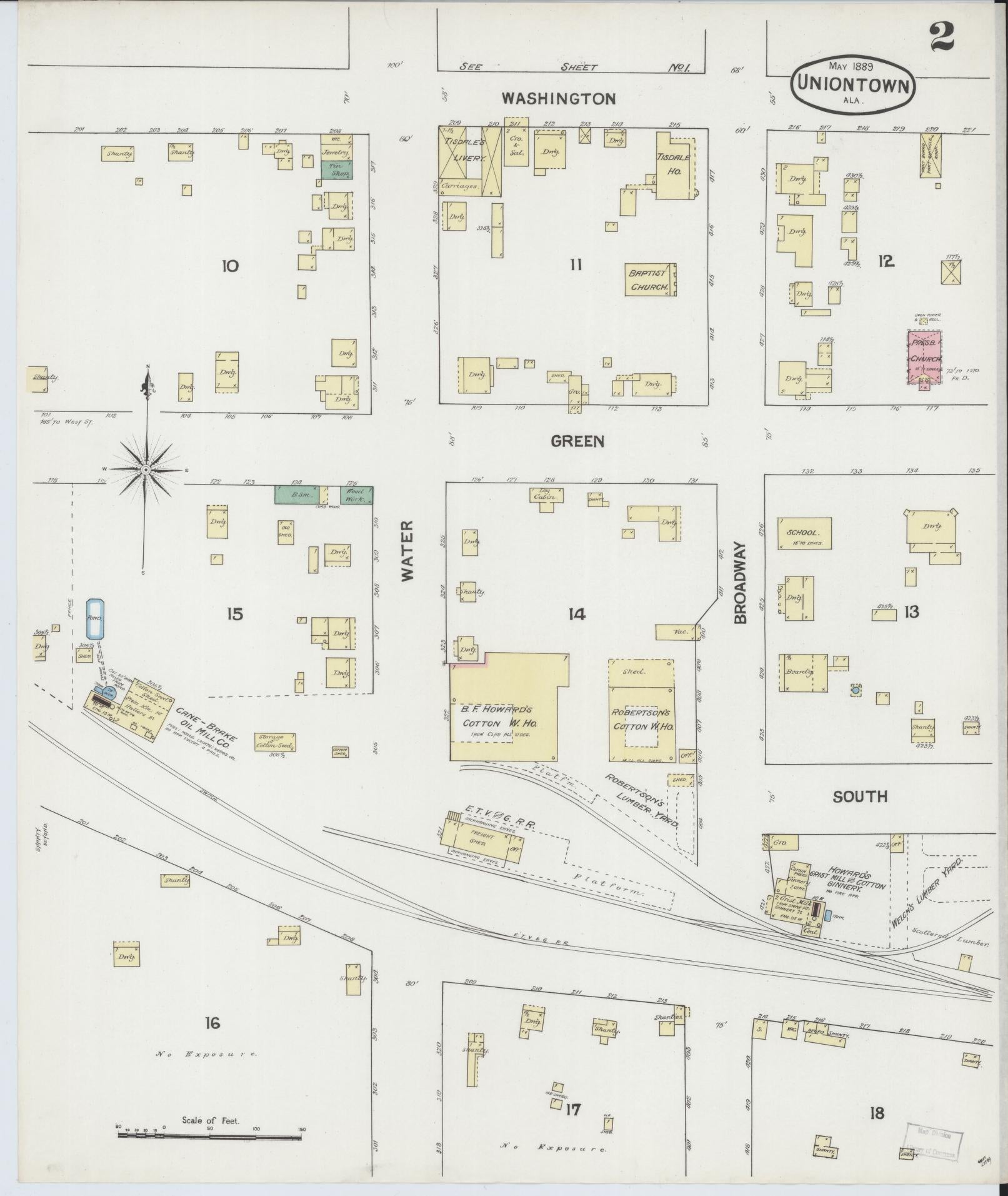 Sanborn Fire Insurance Map from Uniontown, Perry County, Alabama (1889), Sheet #0002 - Historic Sanborn Fire Insurance Map Print, vintage old map wall art, antique decor, genealogy gift, Alabama Alabama map