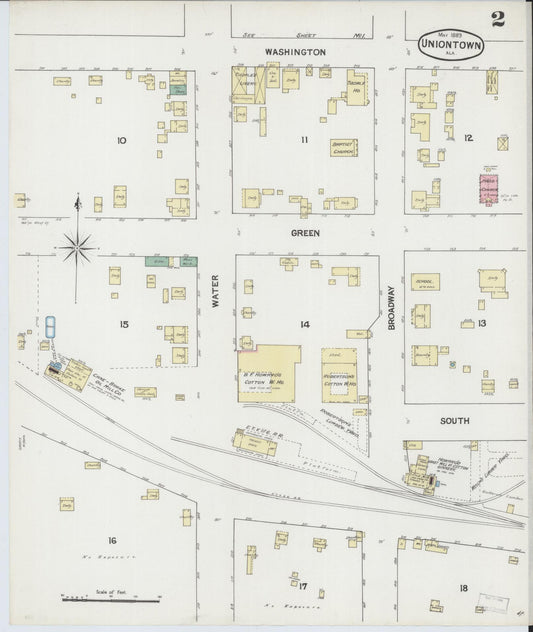 Sanborn Fire Insurance Map from Uniontown, Perry County, Alabama (1889), Sheet #0002 - Historic Sanborn Fire Insurance Map Print, vintage old map wall art, antique decor, genealogy gift, Alabama Alabama map