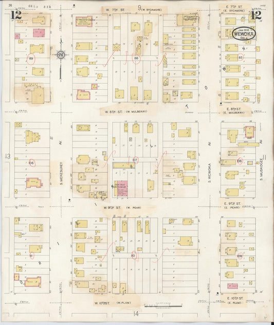 Sanborn Fire Insurance Map from Wewoka, Seminole County, Oklahoma (1945), Sheet #0012 - Historic Sanborn Fire Insurance Map Print, vintage old map wall art, antique decor, genealogy gift, Oklahoma Oklahoma map