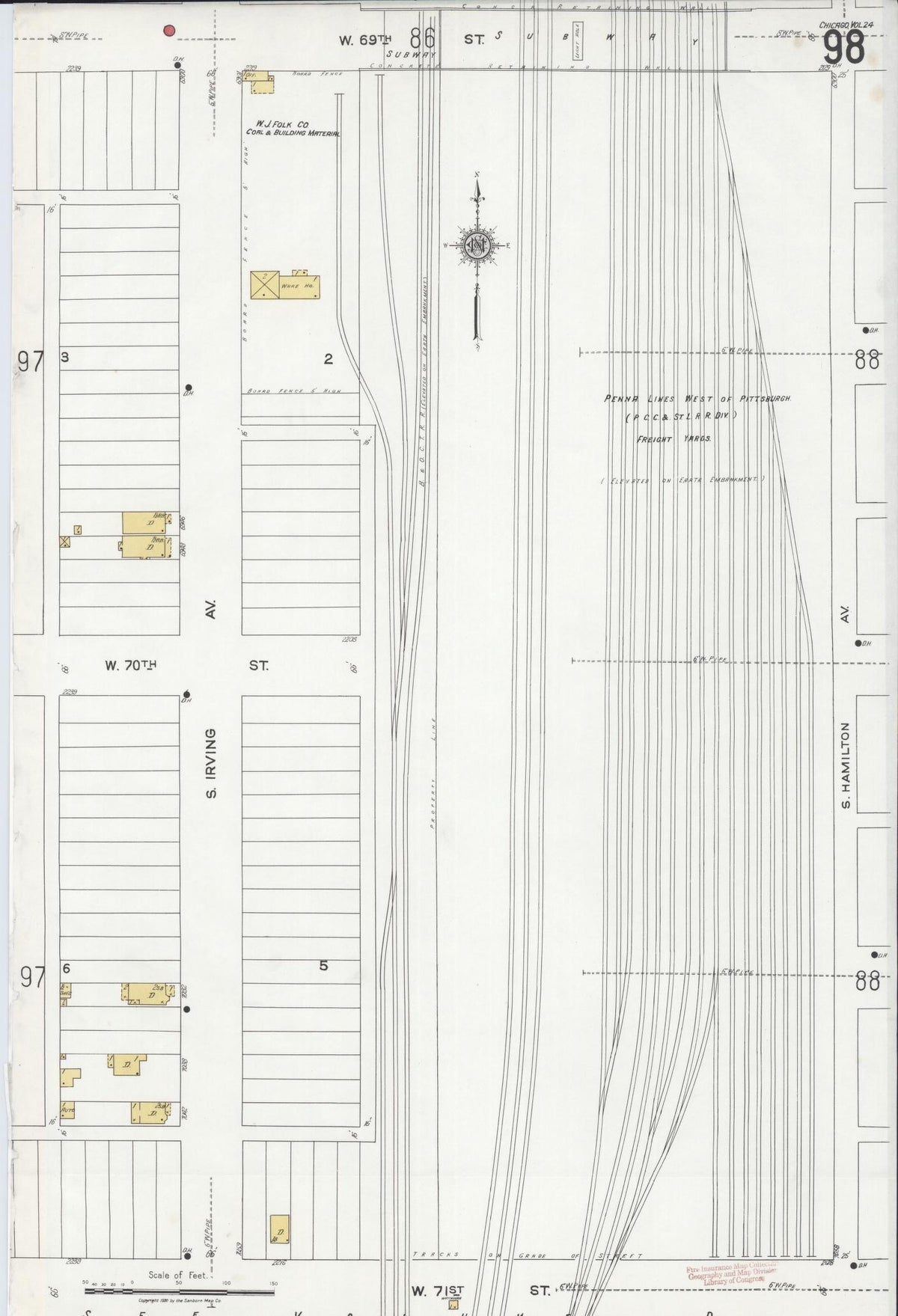 Sanborn Fire Insurance Map from Chicago, Cook County, Illinois (1920), Sheet #0098 - Historic Sanborn Fire Insurance Map Print, vintage old map wall art, antique decor, genealogy gift, Illinois Illinois map
