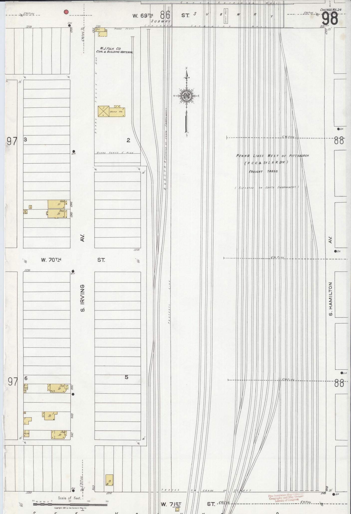 Sanborn Fire Insurance Map from Chicago, Cook County, Illinois (1920), Sheet #0098 - Historic Sanborn Fire Insurance Map Print, vintage old map wall art, antique decor, genealogy gift, Illinois Illinois map