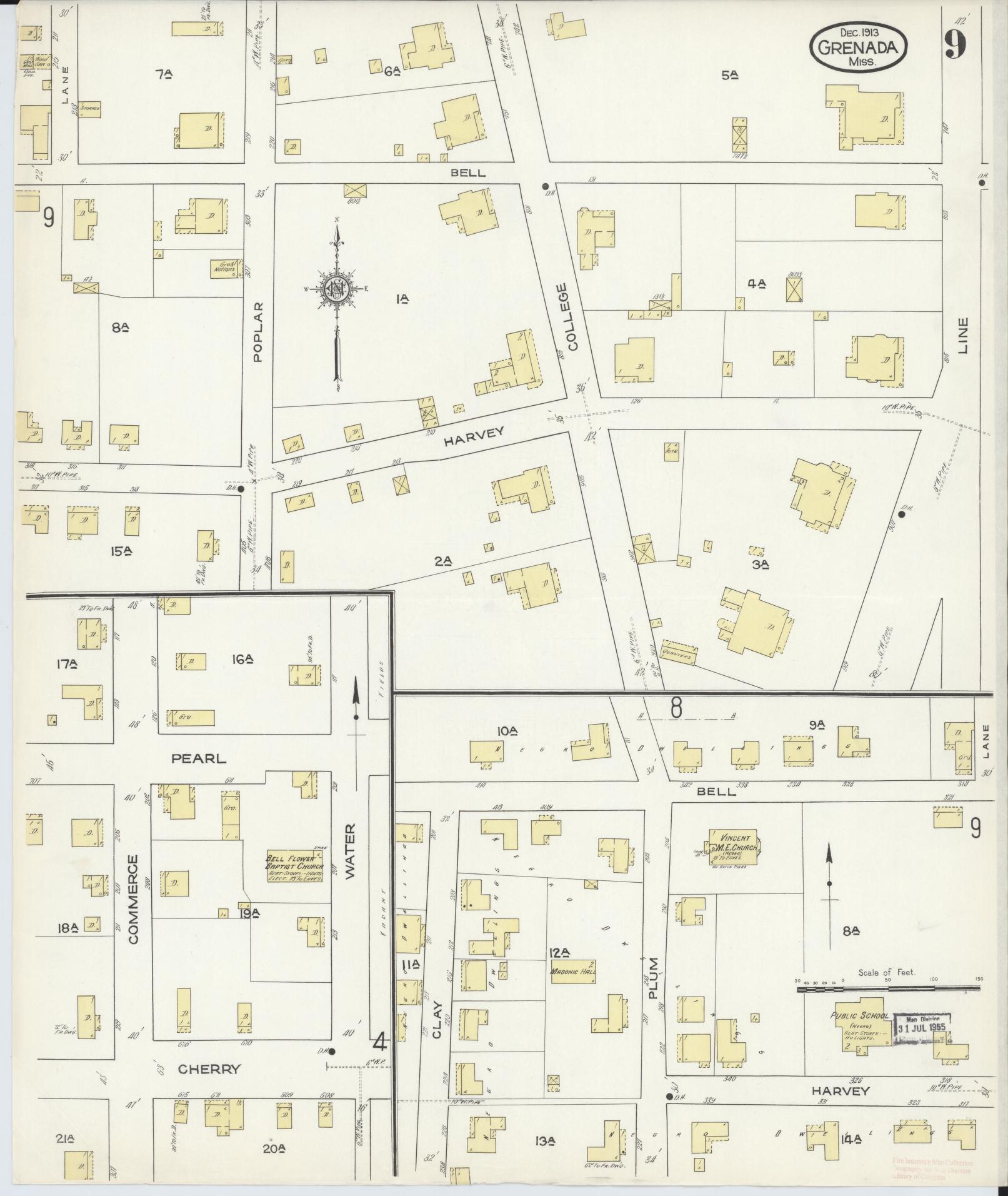Sanborn Fire Insurance Map from Grenada, Grenada County, Mississippi (1913), Sheet #0009 - Complete Map Set gallery image, historic Sanborn map, vintage wall art, Mississippi Mississippi