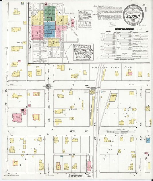 Sanborn Fire Insurance Map from Eldora, Hardin County, Iowa (1920), Sheet #0001 - Historic Sanborn Fire Insurance Map Print