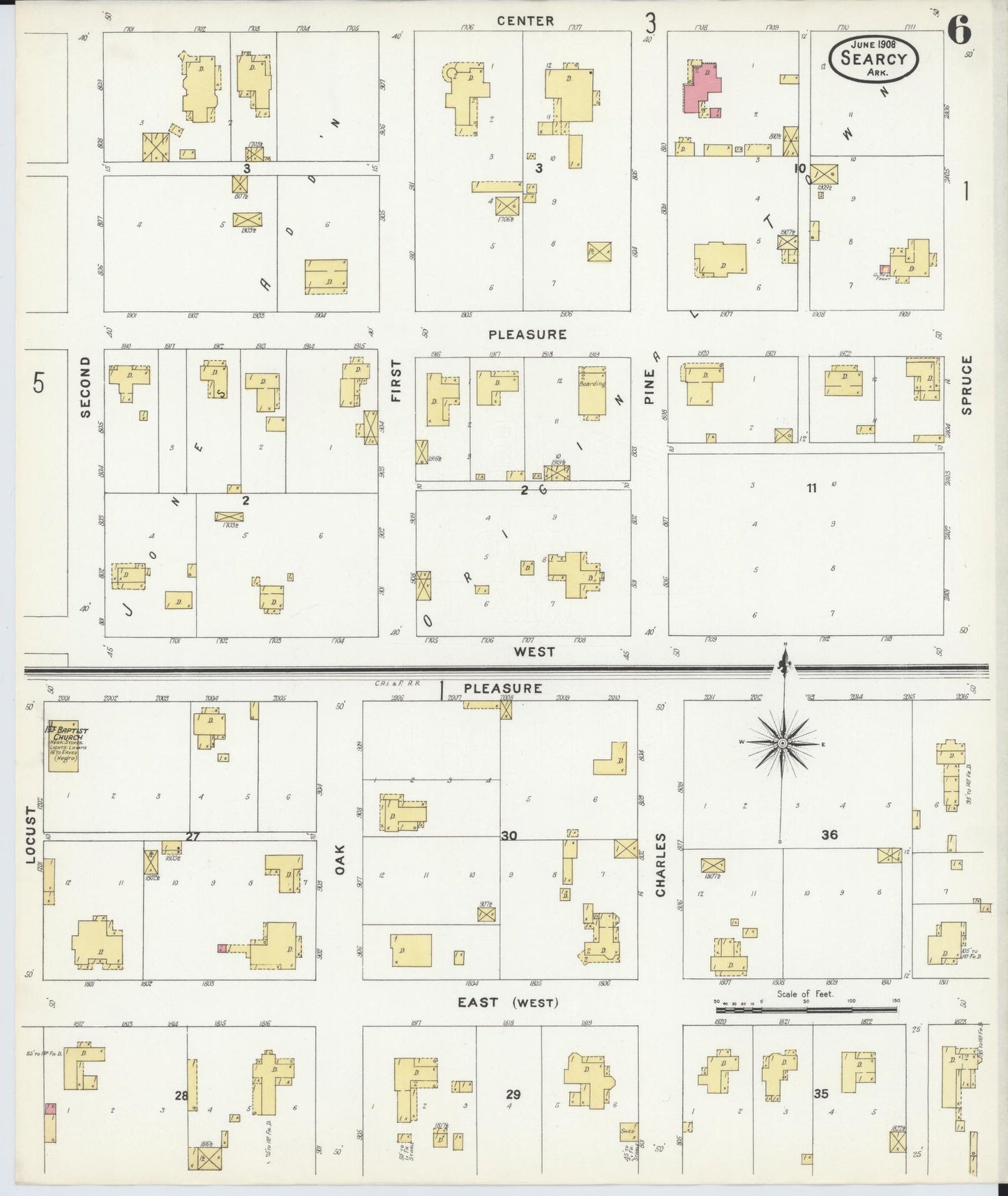 Sanborn Fire Insurance Map from Searcy, White County, Arkansas (1908), Sheet #0006 - Complete Map Set gallery image, historic Sanborn map, vintage wall art, Arkansas Arkansas
