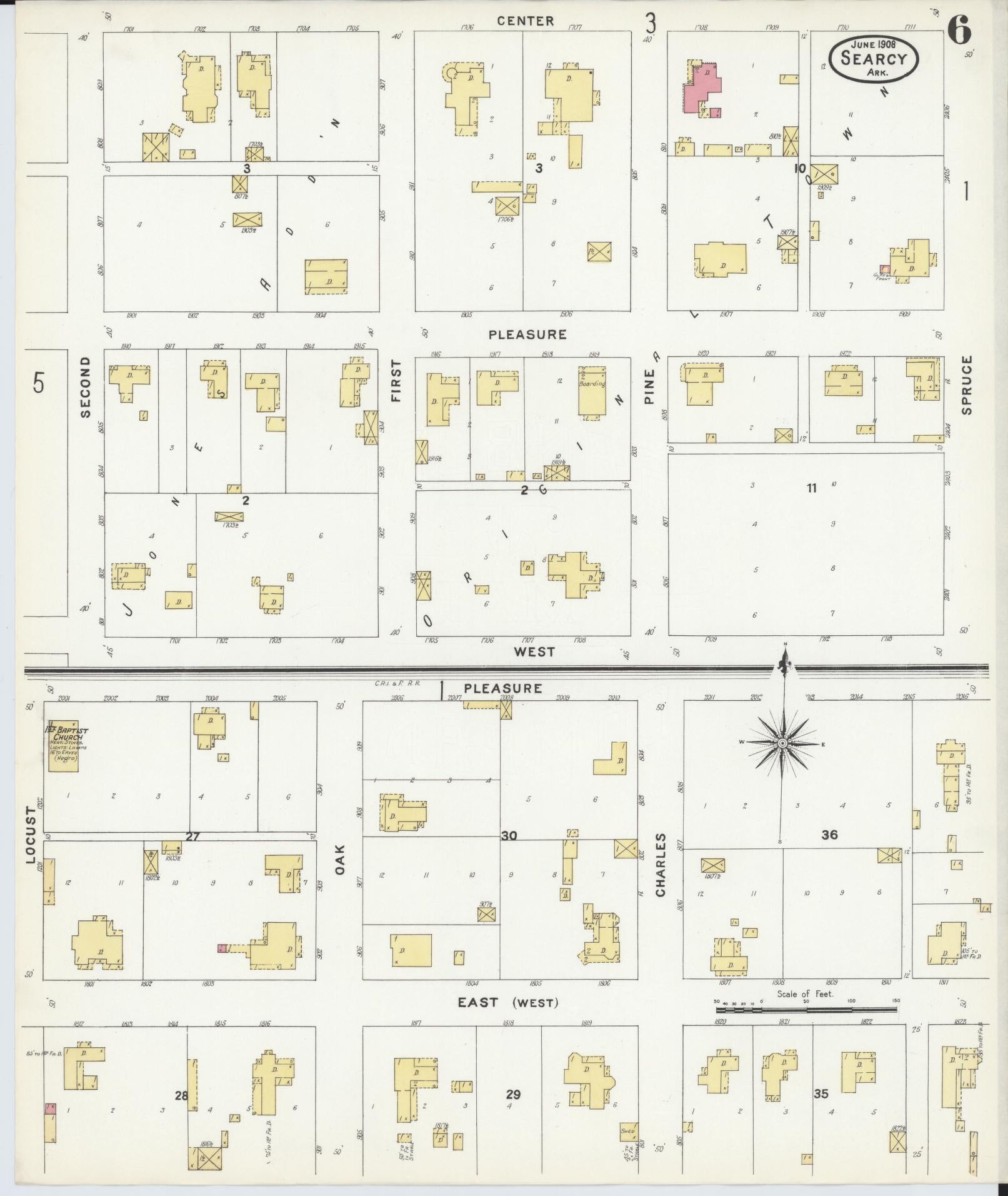 Sanborn Fire Insurance Map from Searcy, White County, Arkansas (1908), Sheet #0006 - Complete Map Set gallery image, historic Sanborn map, vintage wall art, Arkansas Arkansas