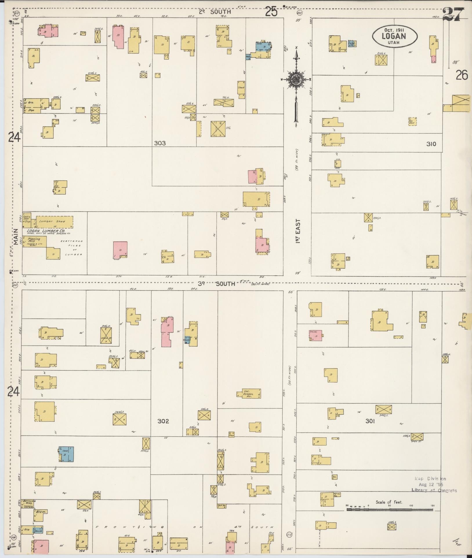 Sanborn Fire Insurance Map from Logan, Cache County, Utah (1911), Sheet #0027 - Complete Map Set gallery image, historic Sanborn map, vintage wall art, Utah Utah