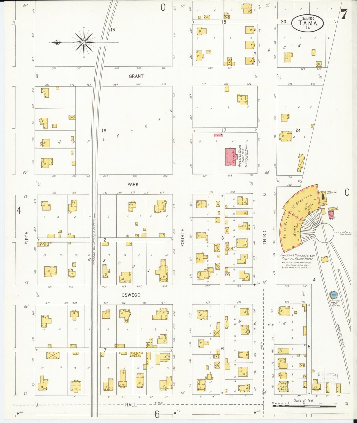 Sanborn Fire Insurance Map from Tama, Tama County, Iowa (1906), Sheet #0007 - Historic Sanborn Fire Insurance Map Print, vintage old map wall art