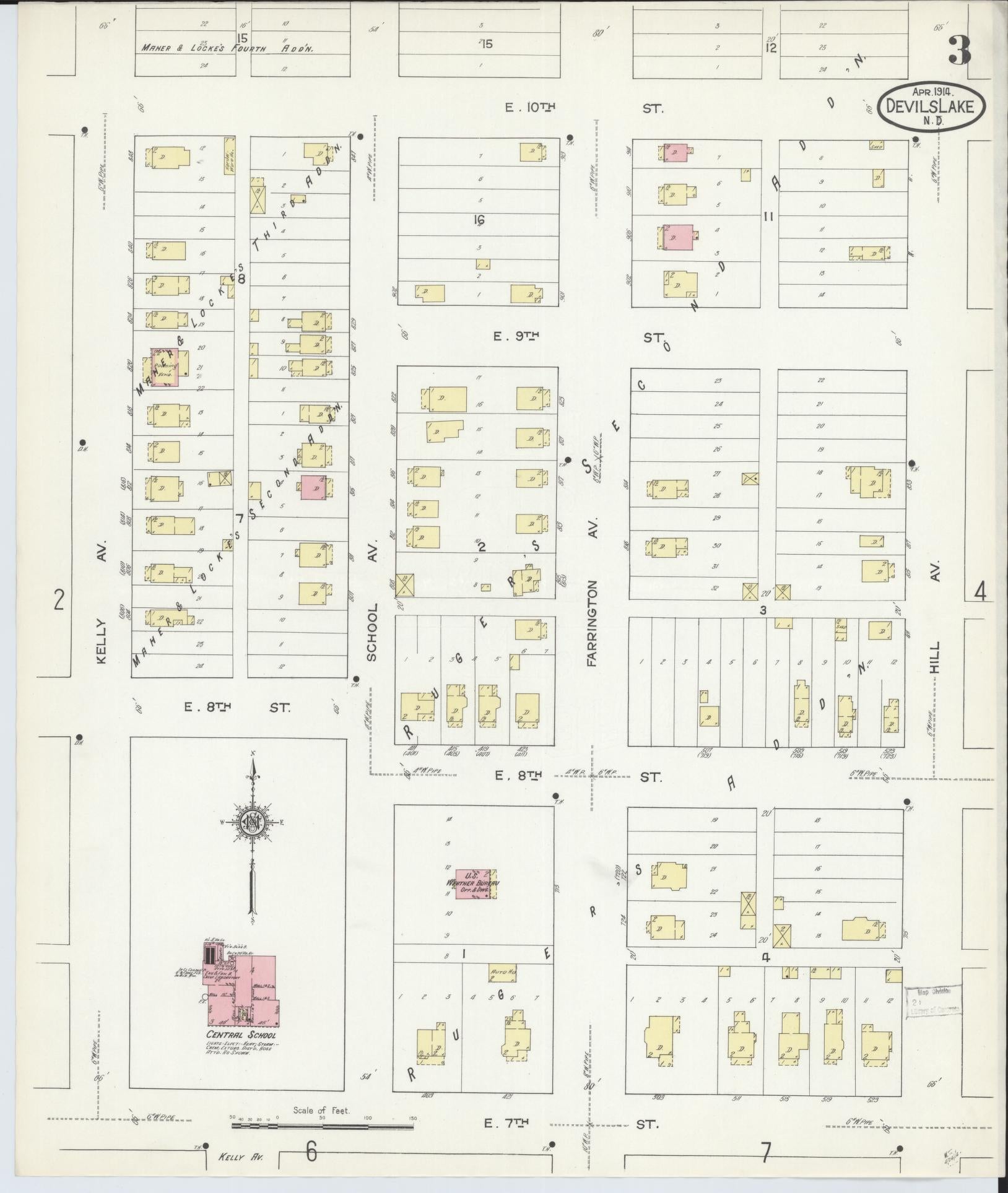 Sanborn Fire Insurance Map from Devils Lake, Ramsey County, North Dakota (1914), Sheet #0003 - Historic Sanborn Fire Insurance Map Print, vintage old map wall art, antique decor, genealogy gift, North Dakota North Dakota map
