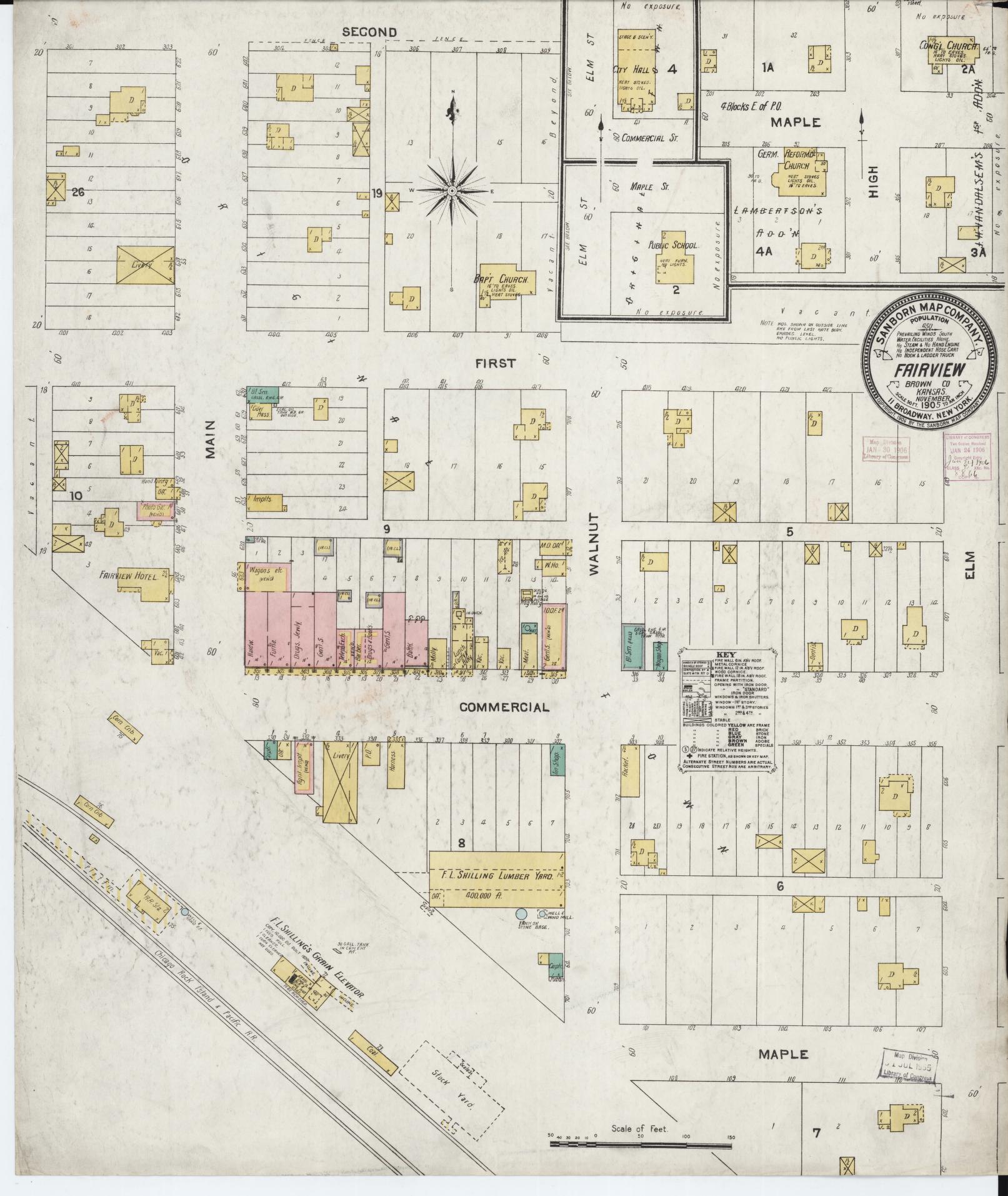 Sanborn Fire Insurance Map from Fairview, Brown County, Kansas (1905), Sheet #0001 - Historic Sanborn Fire Insurance Map Print, vintage old map wall art, antique decor, genealogy gift, Kansas Kansas map