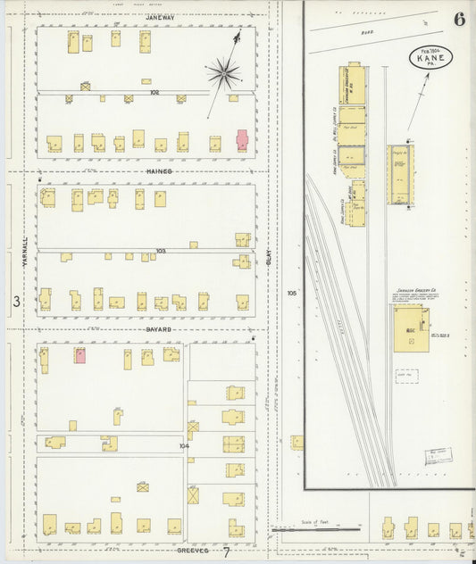Sanborn Fire Insurance Map from Kane, McKean County, Pennsylvania (1904), Sheet #0006 - Historic Sanborn Fire Insurance Map Print, vintage old map wall art, antique decor, genealogy gift, Pennsylvania Pennsylvania map