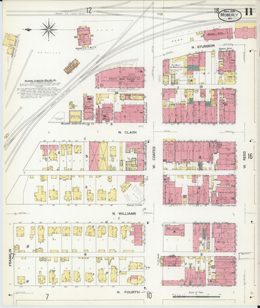 Sanborn Fire Insurance Map from Moberly, Randolph County, Missouri (1909), Sheet #0011 - Historic Sanborn Fire Insurance Map Print, vintage old map wall art, antique decor, genealogy gift, Missouri Missouri map