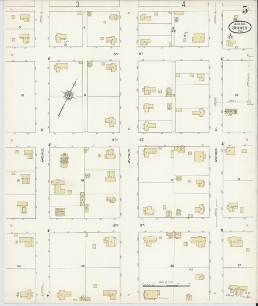 Sanborn Fire Insurance Map from Shiner, Lavaca County, Texas (1912), Sheet #0005 - Historic Sanborn Fire Insurance Map Print, vintage old map wall art, antique decor, genealogy gift, Texas Texas map