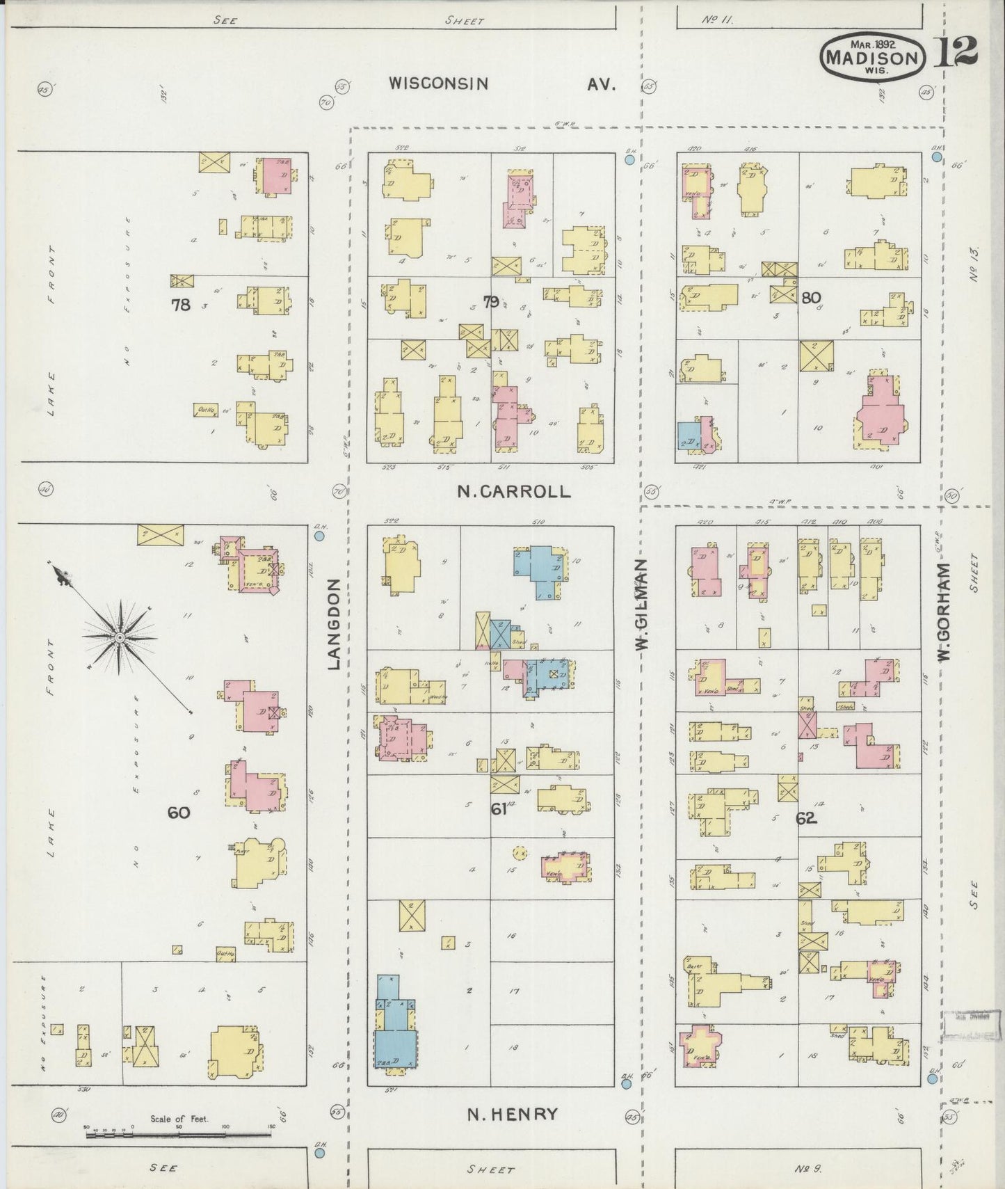 Sanborn Fire Insurance Map from Madison, Dane County, Wisconsin (1892), Sheet #0012 - Historic Sanborn Fire Insurance Map Print, vintage old map wall art, antique decor, genealogy gift, Wisconsin Wisconsin map