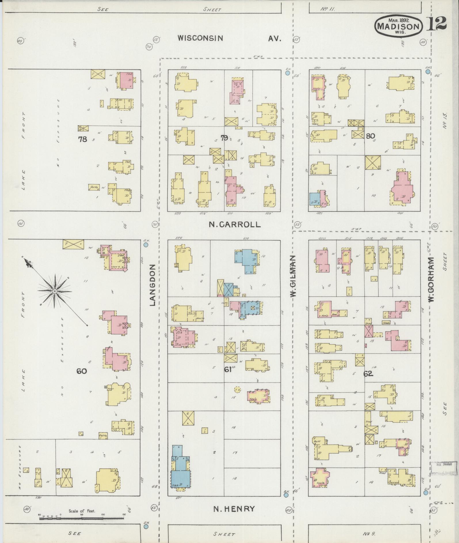Sanborn Fire Insurance Map from Madison, Dane County, Wisconsin (1892), Sheet #0012 - Historic Sanborn Fire Insurance Map Print, vintage old map wall art, antique decor, genealogy gift, Wisconsin Wisconsin map