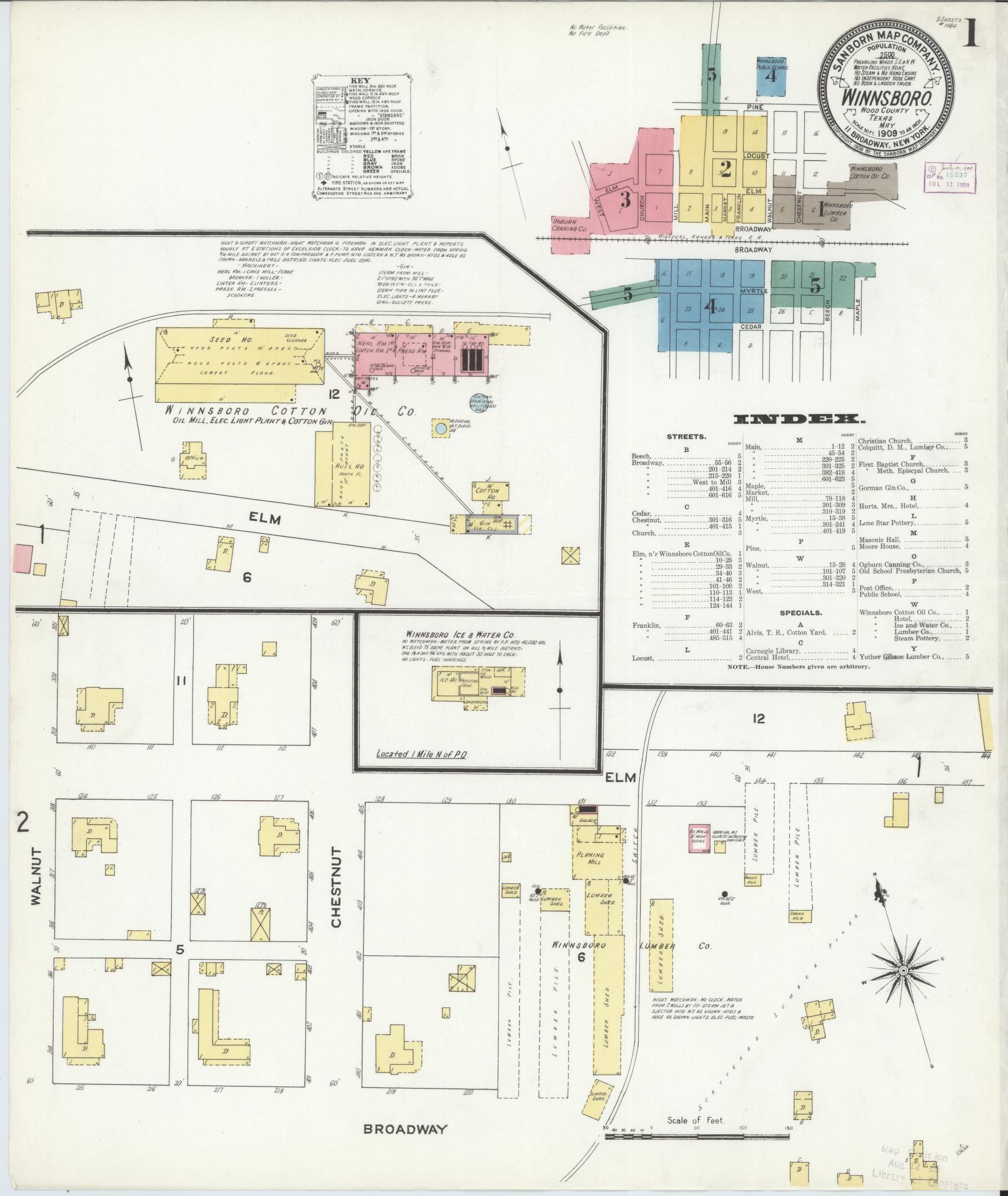 Sanborn Fire Insurance Map from Winnsboro, Wood County, Texas. (1909) – Historic Sanborn Fire Insurance Map Print