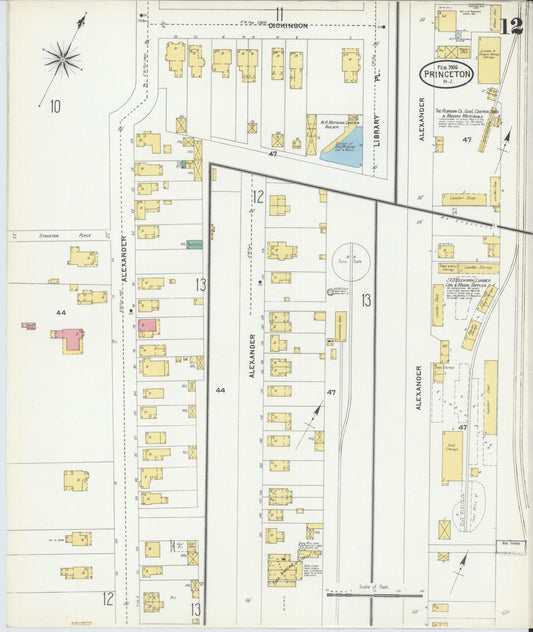 Sanborn Fire Insurance Map from Princeton, Mercer County, New Jersey (1906), Sheet #0012 - Historic Sanborn Fire Insurance Map Print, vintage old map wall art, antique decor, genealogy gift, New Jersey New Jersey map