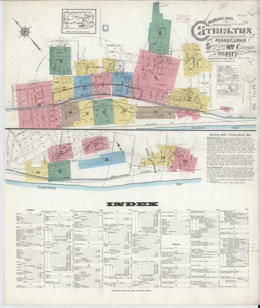 Sanborn Fire Insurance Map from Steelton, Dauphin County, Pennsylvania (1915), Sheet #0001 - Historic Sanborn Fire Insurance Map Print, vintage old map wall art, antique decor, genealogy gift, Pennsylvania Pennsylvania map