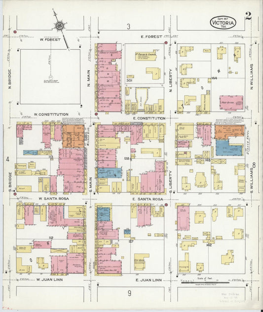 Sanborn Fire Insurance Map from Victoria, Victoria County, Texas (1917), Sheet #0002 - Historic Sanborn Fire Insurance Map Print, vintage old map wall art, antique decor, genealogy gift, Texas Texas map