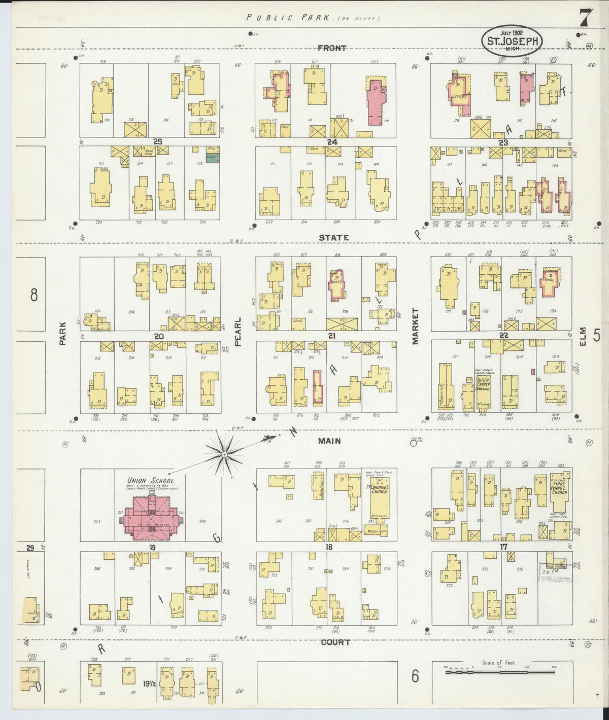 Sanborn Fire Insurance Map from Saint Joseph, Berrien County, Michigan (1902), Sheet #0007 - Historic Sanborn Fire Insurance Map Print, vintage old map wall art, antique decor, genealogy gift, Michigan Michigan map