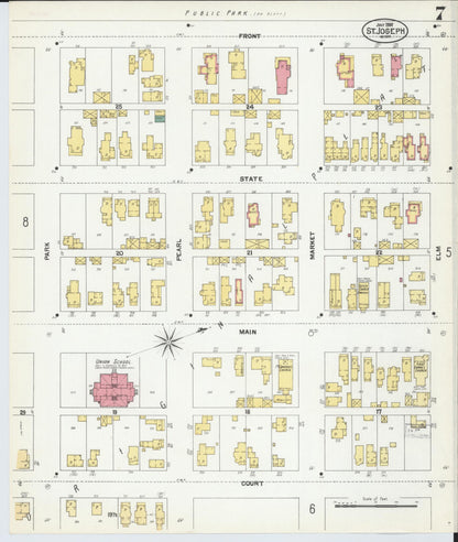 Sanborn Fire Insurance Map from Saint Joseph, Berrien County, Michigan (1902), Sheet #0007 - Historic Sanborn Fire Insurance Map Print, vintage old map wall art, antique decor, genealogy gift, Michigan Michigan map