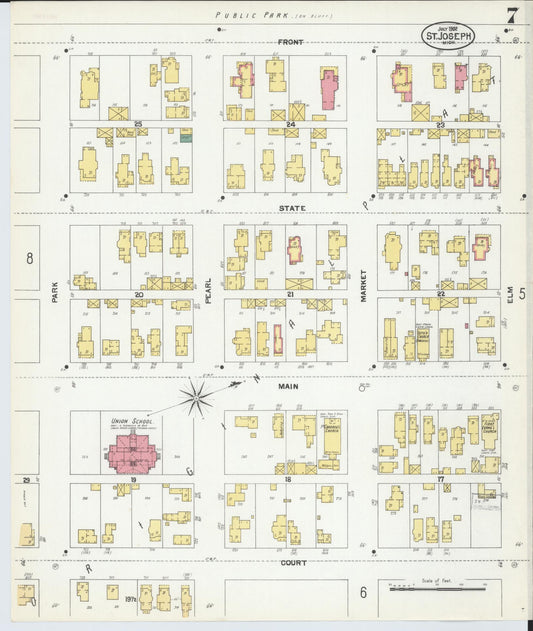 Sanborn Fire Insurance Map from Saint Joseph, Berrien County, Michigan (1902), Sheet #0007 - Historic Sanborn Fire Insurance Map Print, vintage old map wall art, antique decor, genealogy gift, Michigan Michigan map