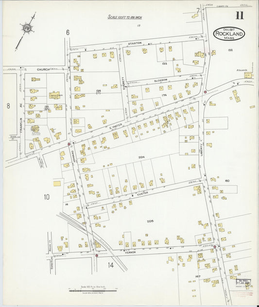Sanborn Fire Insurance Map from Rockland, Plymouth County, Massachusetts (1917), Sheet #0011 - Historic Sanborn Fire Insurance Map Print, vintage old map wall art, antique decor, genealogy gift, Massachusetts Massachusetts map