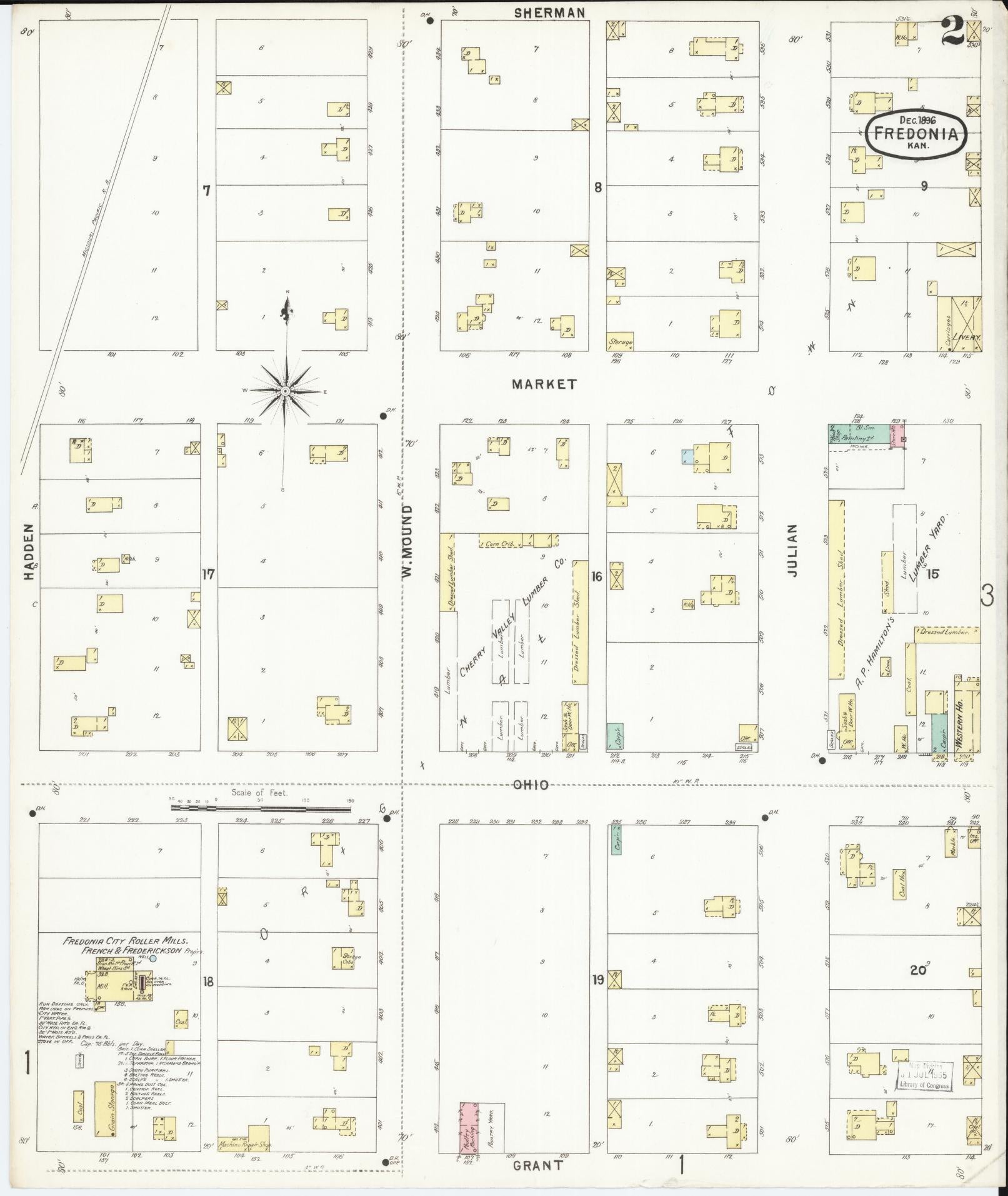 Sanborn Fire Insurance Map from Fredonia, Wilson County, Kansas (1896), Sheet #0002 - Complete Map Set gallery image, historic Sanborn map, vintage wall art, Kansas Kansas
