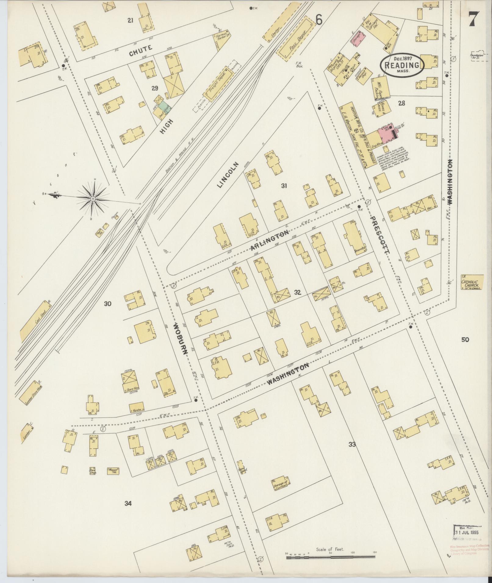 Sanborn Fire Insurance Map from Reading, Middlesex County, Massachusetts (1897), Sheet #0007 - Complete Map Set gallery image, historic Sanborn map, vintage wall art, Massachusetts Massachusetts