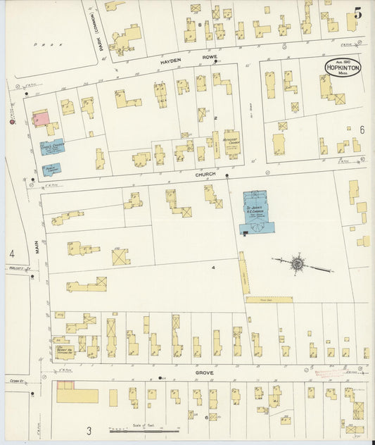 Sanborn Fire Insurance Map from Hopkinton, Middlesex County, Massachusetts (1910), Sheet #0005 - Historic Sanborn Fire Insurance Map Print, vintage old map wall art, antique decor, genealogy gift, Massachusetts Massachusetts map