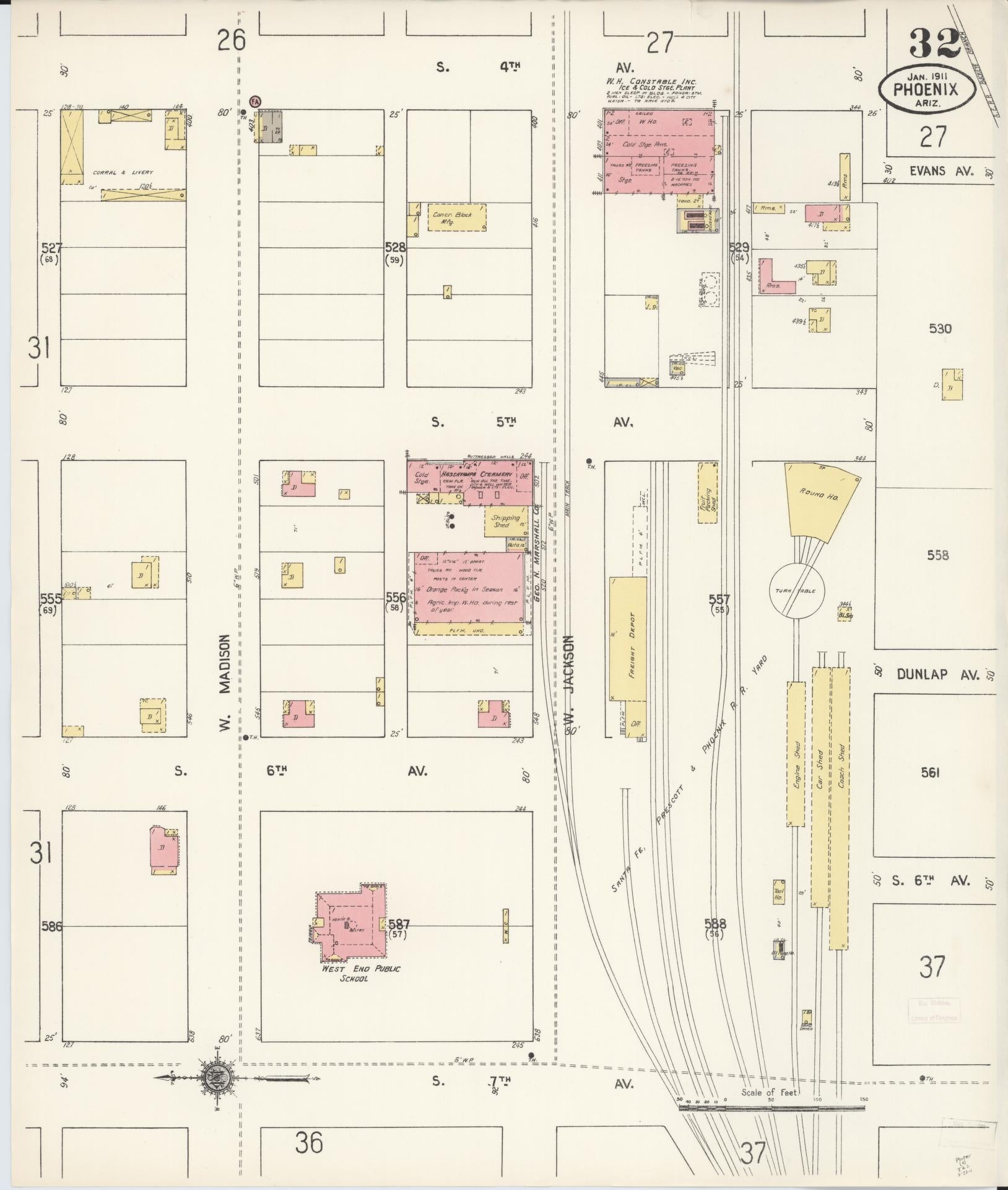 Sanborn Fire Insurance Map from Phoenix, Maricopa County, Arizona (1911), Sheet #0032 - Complete Map Set gallery image, historic Sanborn map, vintage wall art, Arizona Arizona