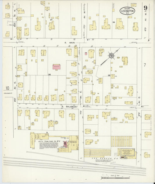Sanborn Fire Insurance Map from Lexington, Davidson County, North Carolina (1913), Sheet #0009 - Historic Sanborn Fire Insurance Map Print, vintage old map wall art, antique decor, genealogy gift, North Carolina North Carolina map
