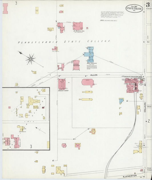 Sanborn Fire Insurance Map from State College, Centre County, Pennsylvania (1906), Sheet #0003 - Historic Sanborn Fire Insurance Map Print, vintage old map wall art, antique decor, genealogy gift, Pennsylvania Pennsylvania map