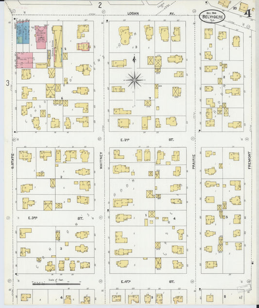 Sanborn Fire Insurance Map from Belvidere, Boone County, Illinois (1904), Sheet #0004 - Historic Sanborn Fire Insurance Map Print, vintage old map wall art, antique decor, genealogy gift, Illinois Illinois map