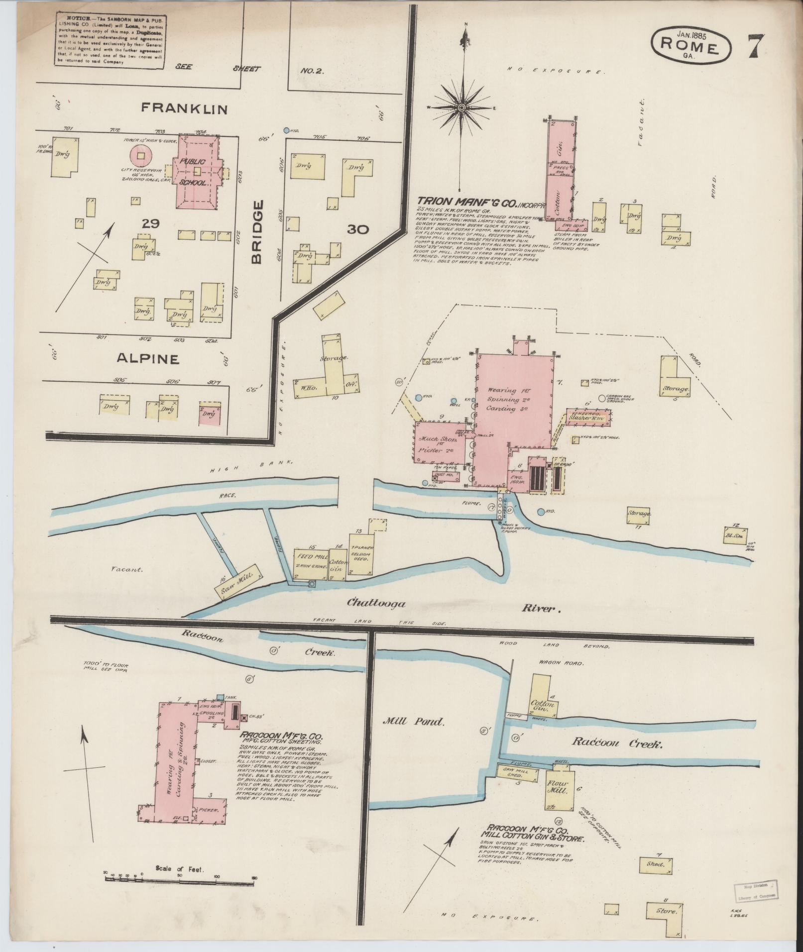 Sanborn Fire Insurance Map from Rome, Floyd County, Georgia (1885), Sheet #0007 - Complete Map Set gallery image, historic Sanborn map, vintage wall art, Georgia Georgia