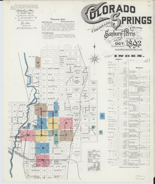 Sanborn Fire Insurance Map from Colorado Springs, El Paso County, Colorado (1892), Sheet #0001 - Complete Map Set gallery image, historic Sanborn map, vintage wall art, Colorado Colorado