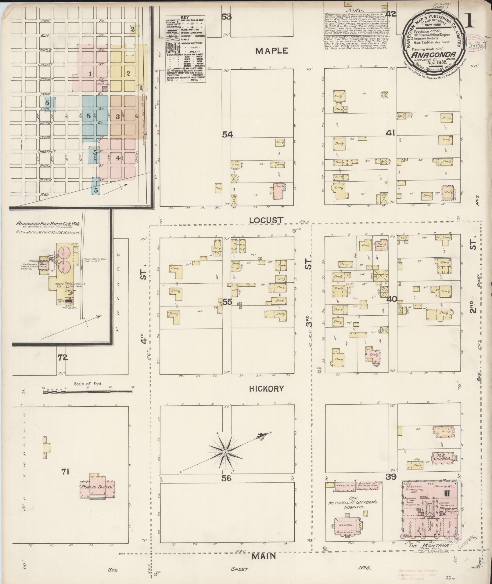 Sanborn Fire Insurance Map from Anaconda, Deer Lodge County, Montana (1888), Sheet #0001 - Complete Map Set gallery image, historic Sanborn map, vintage wall art, Montana Montana