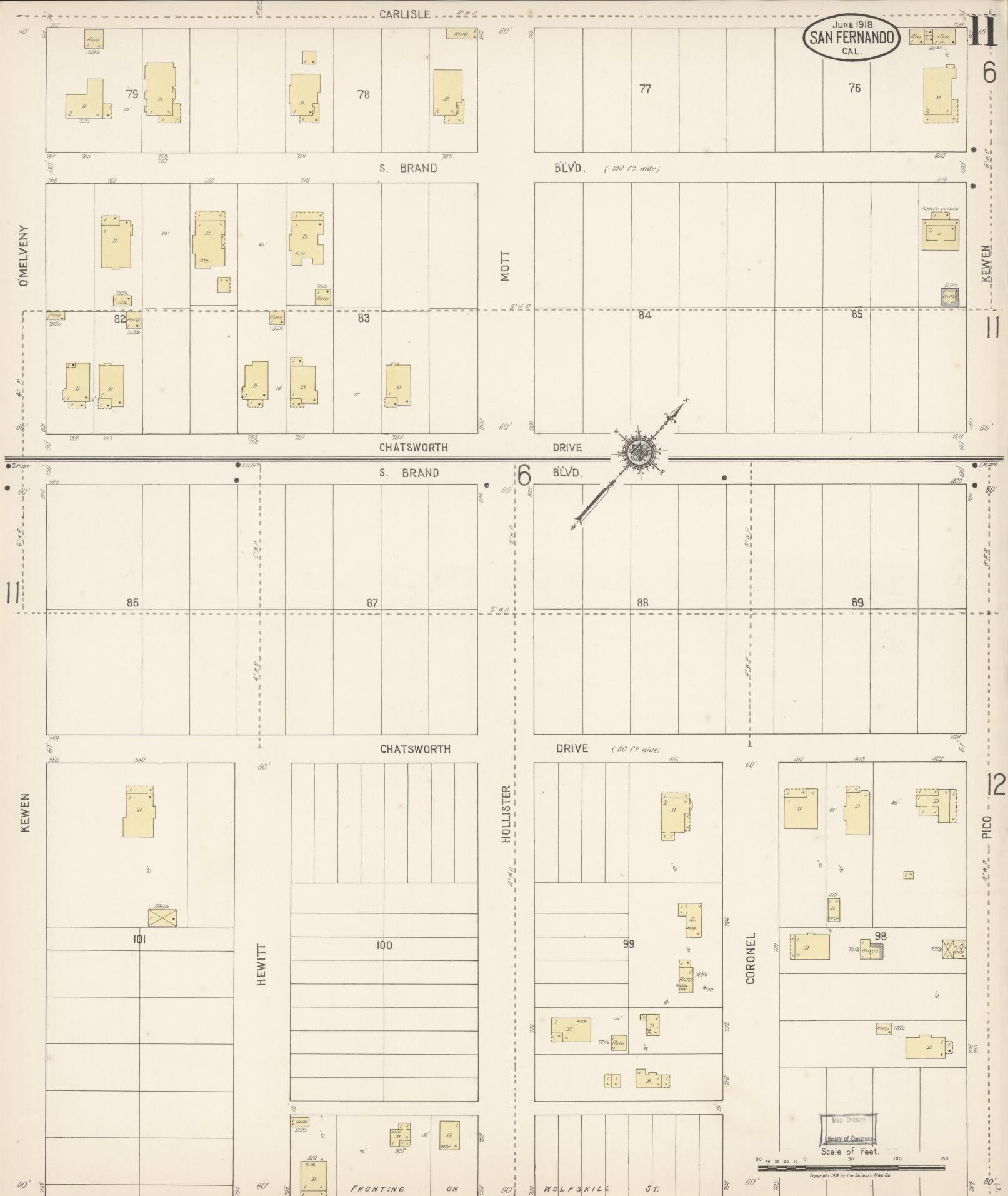 Sanborn Fire Insurance Map from San Fernando, Los Angeles County, California (1918), Sheet #0011 - Complete Map Set gallery image, historic Sanborn map, vintage wall art, California California