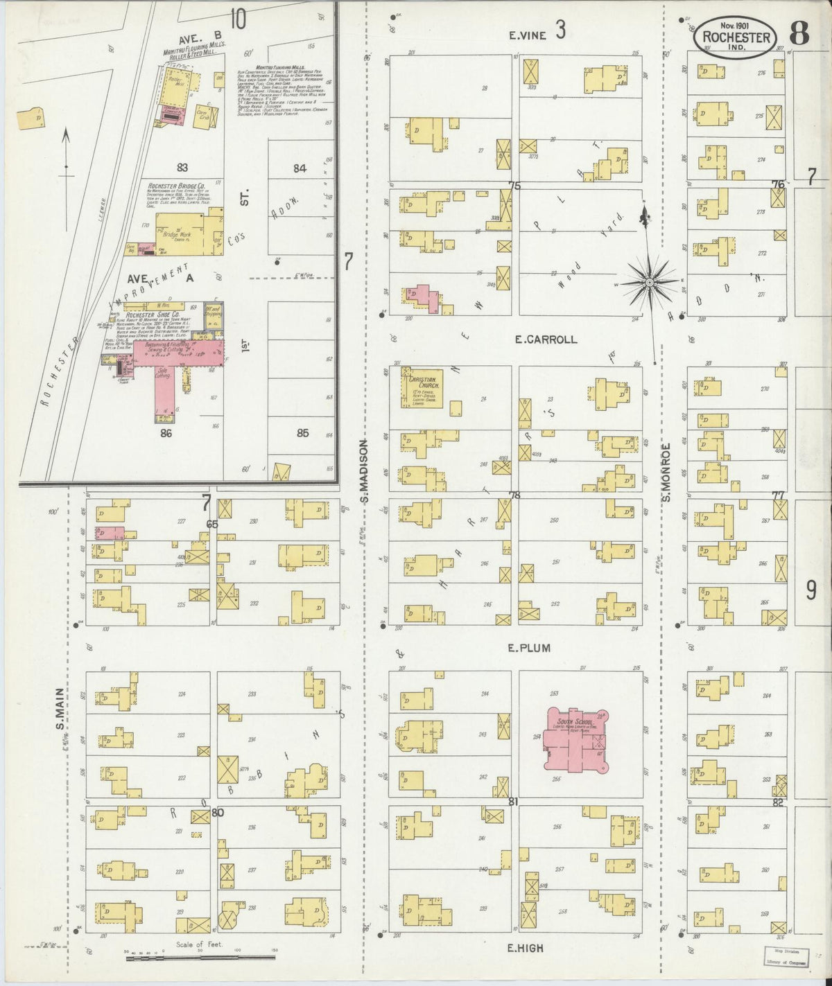 Sanborn Fire Insurance Map from Rochester, Fulton County, Indiana (1901), Sheet #0008 - Historic Sanborn Fire Insurance Map Print, vintage old map wall art, antique decor, genealogy gift, Indiana Indiana map