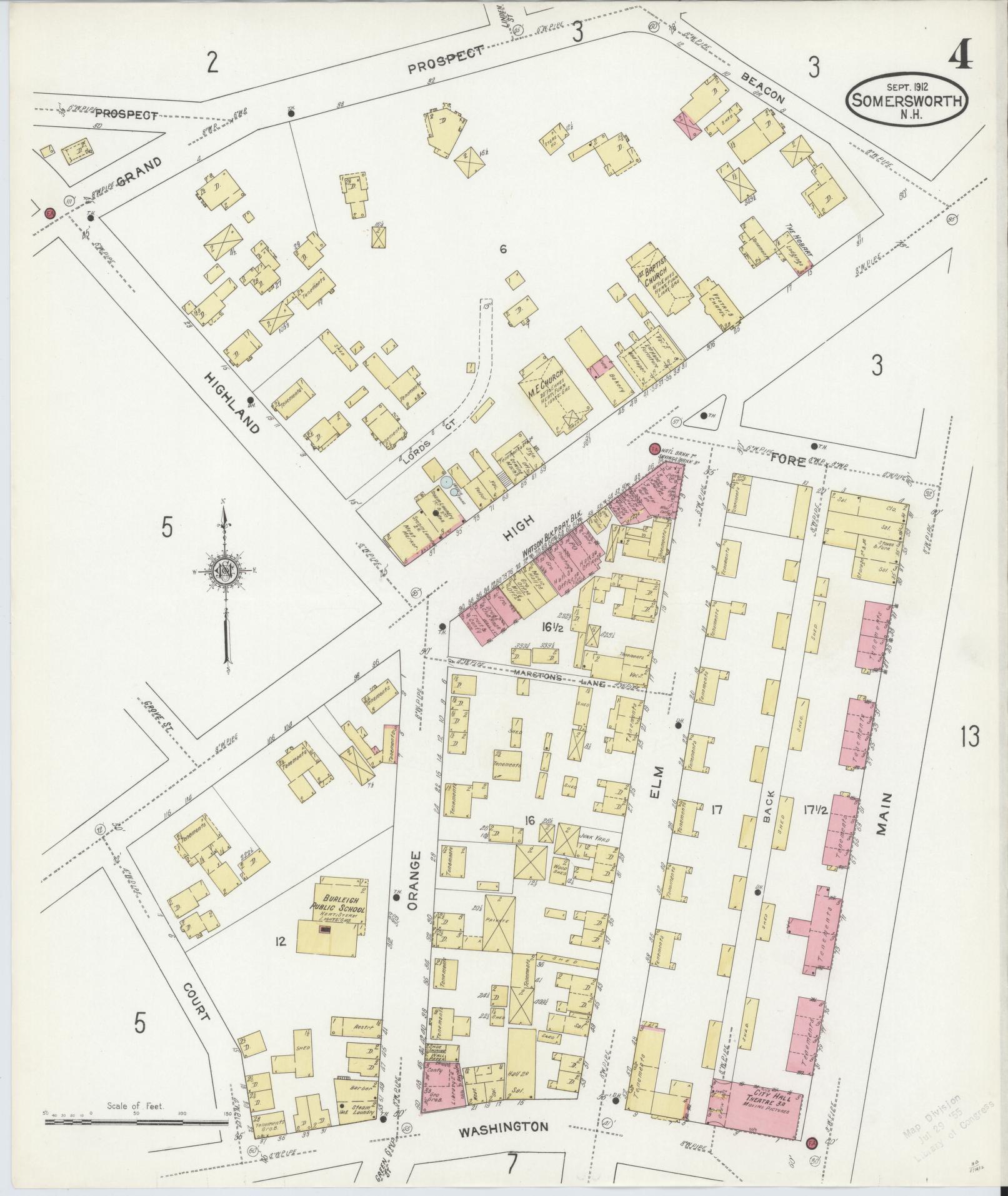 Sanborn Fire Insurance Map from Somersworth, Strafford County, New Hampshire (1912), Sheet #0004 - Complete Map Set gallery image, historic Sanborn map, vintage wall art, Maine Maine