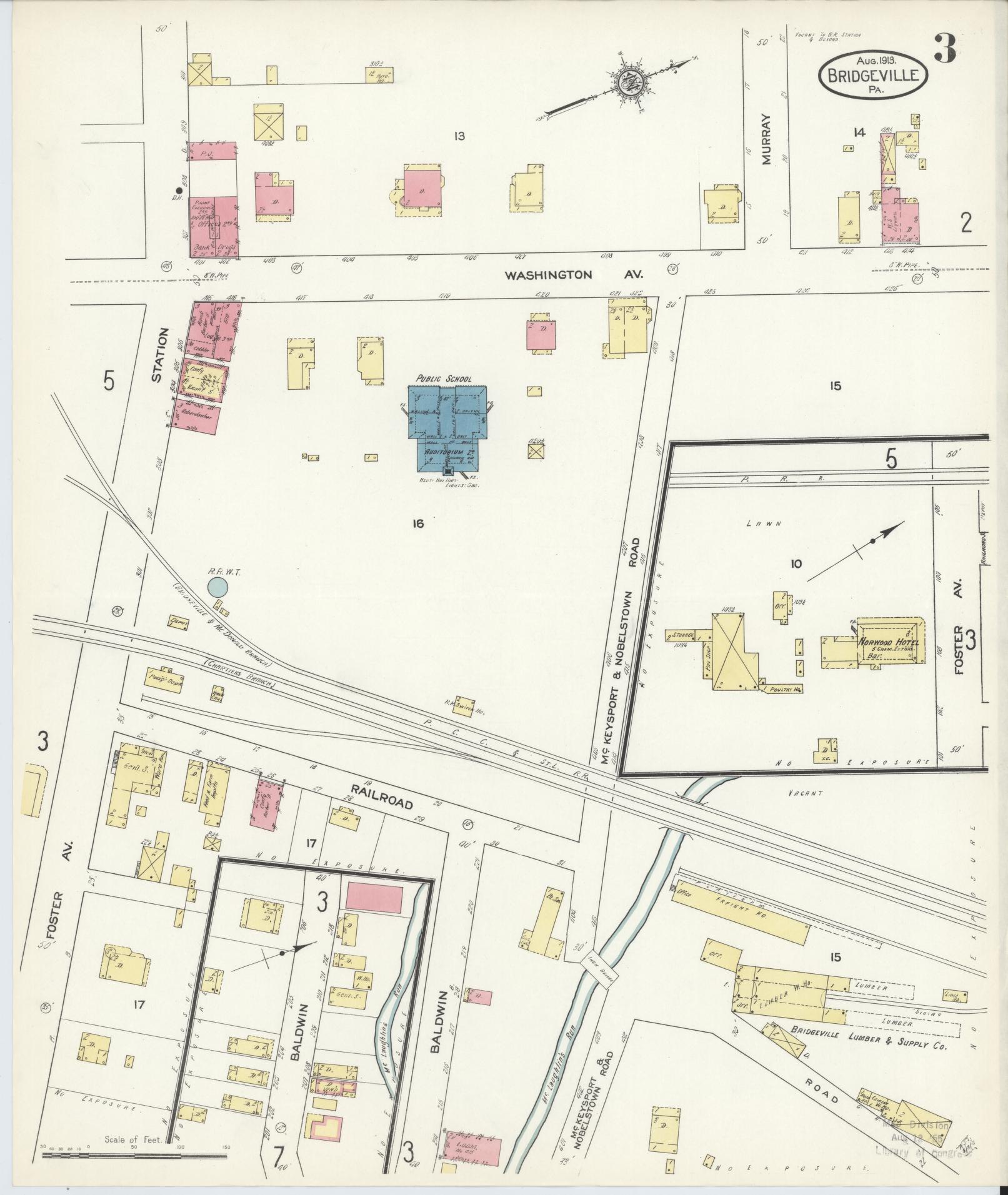 Sanborn Fire Insurance Map from Bridgeville, Allegheny County, Pennsylvania (1913), Sheet #0003 - Historic Sanborn Fire Insurance Map Print, vintage old map wall art, antique decor, genealogy gift, Pennsylvania Pennsylvania map