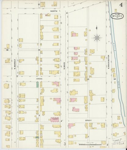Sanborn Fire Insurance Map from Muncy, Lycoming County, Pennsylvania (1896), Sheet #0004 - Historic Sanborn Fire Insurance Map Print, vintage old map wall art, antique decor, genealogy gift, Pennsylvania Pennsylvania map