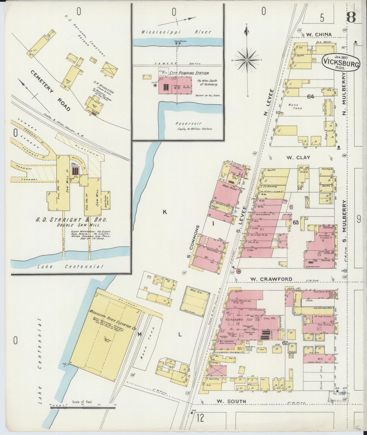 Sanborn Fire Insurance Map from Vicksburg, Warren County, Mississippi (1897), Sheet #0008 - Complete Map Set gallery image, historic Sanborn map, vintage wall art, Mississippi Mississippi
