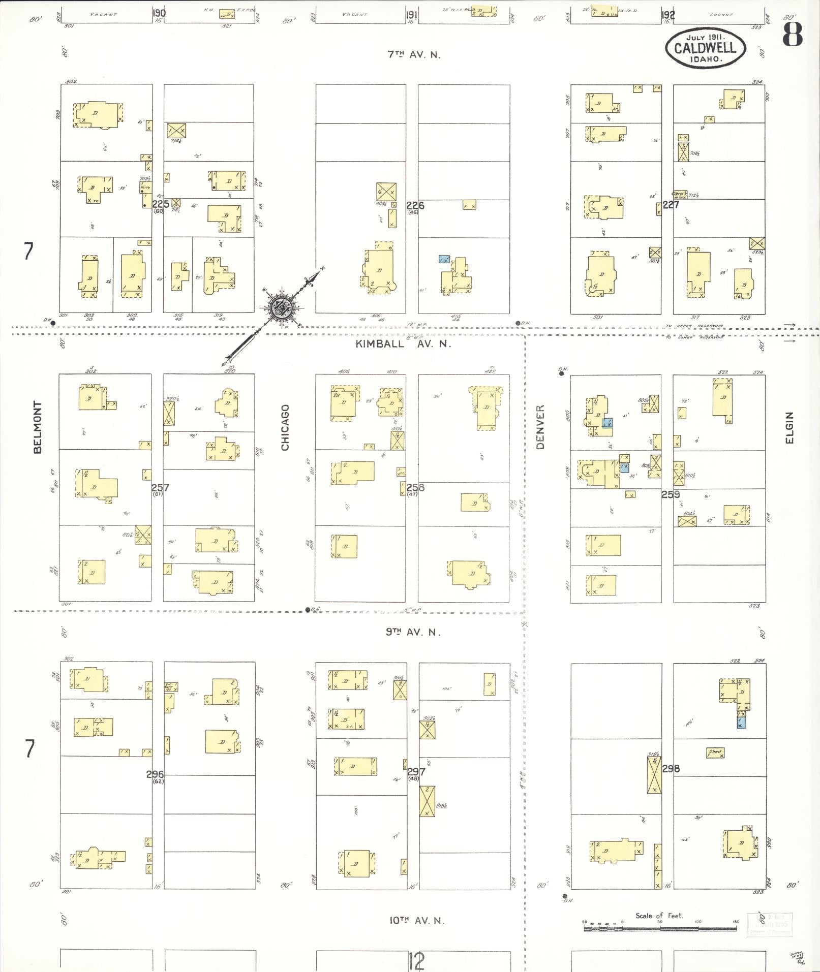 Sanborn Fire Insurance Map from Caldwell, Canyon County, Idaho (1911), Sheet #0008 - Complete Map Set gallery image, historic Sanborn map, vintage wall art, Idaho Idaho