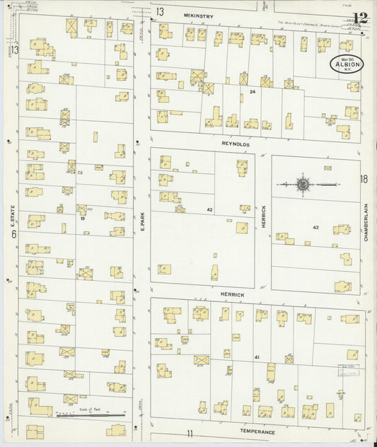 Sanborn Fire Insurance Map from Albion, Orleans County, New York (1911), Sheet #0012 - Historic Sanborn Fire Insurance Map Print, vintage old map wall art, antique decor, genealogy gift, New York New York map