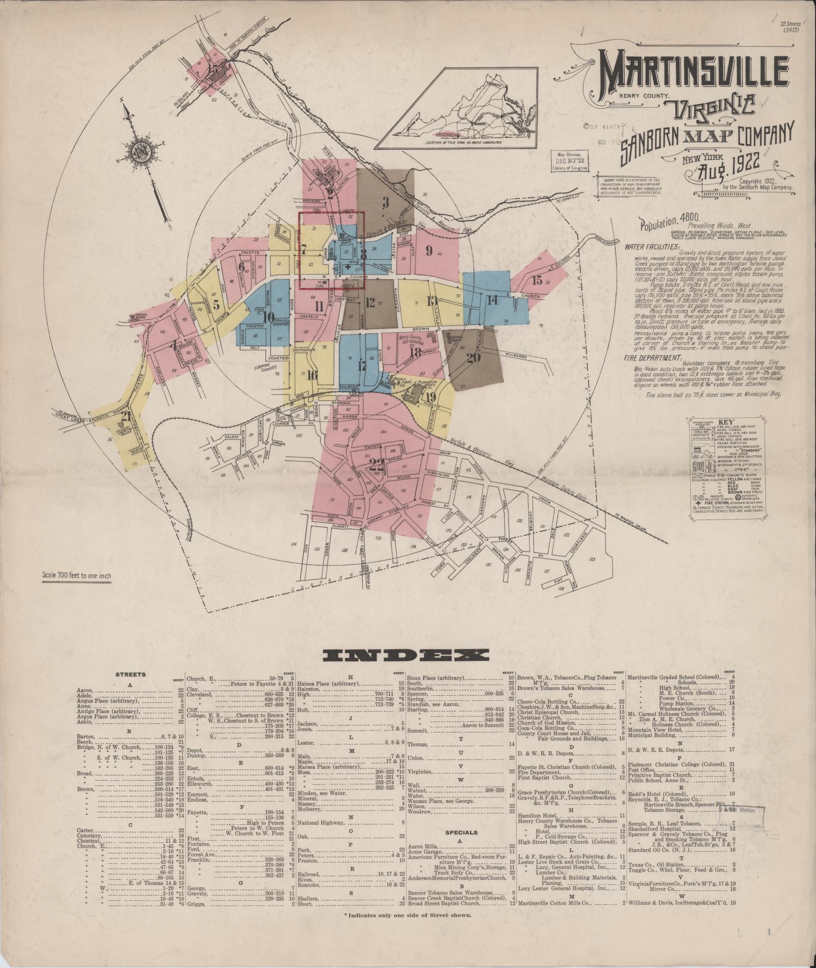 Sanborn Fire Insurance Map from Martinsville, Independent Cities, Virginia. (1922) – Historic Sanborn Fire Insurance Map Print