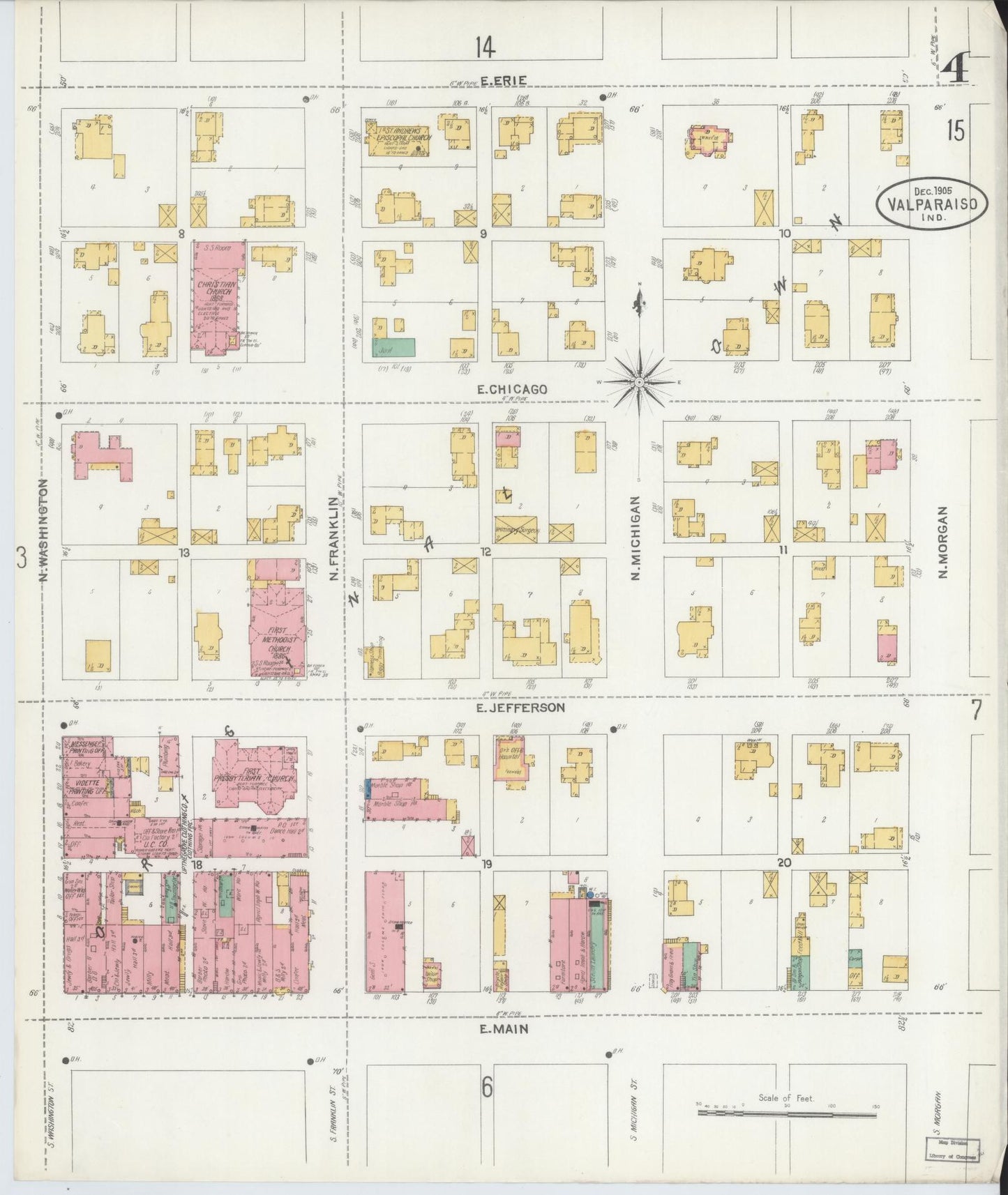 Sanborn Fire Insurance Map from Valparaiso, Porter County, Indiana (1905), Sheet #0004 - Complete Map Set gallery image, historic Sanborn map, vintage wall art, Indiana Indiana